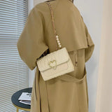 Summer One-Shoulder Bag with Pearl Chain Design