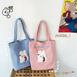 Corduroy Shoulder Bags Bear Bunny Embroidery Casual Tote Female Handbags