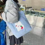 Corduroy Shoulder Bags Bear Bunny Embroidery Casual Tote Female Handbags