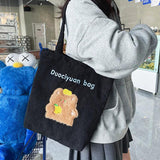 Corduroy Shoulder Bags Bear Bunny Embroidery Casual Tote Female Handbags
