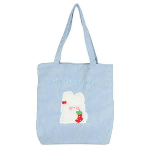 Corduroy Shoulder Bags Bear Bunny Embroidery Casual Tote Female Handbags
