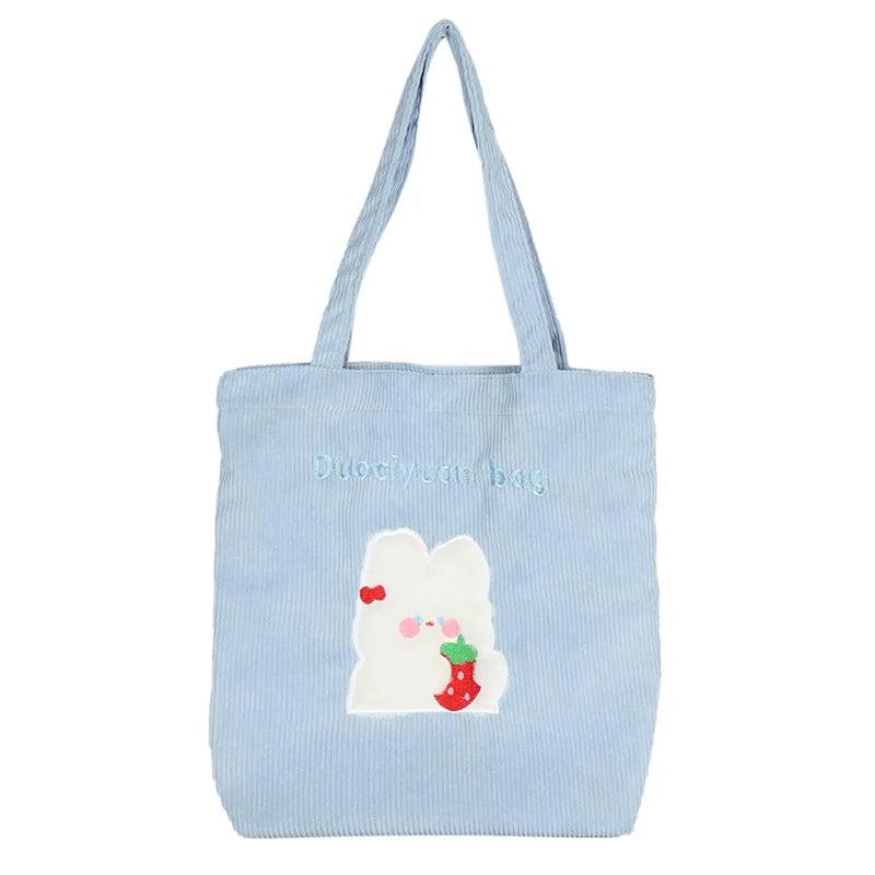 Corduroy Shoulder Bags Bear Bunny Embroidery Casual Tote Female Handbags