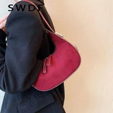 Matte Leather Women Underarm Bag Handbag Vintage Wallet Double Zipper