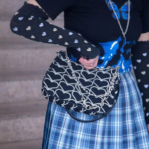 Embroidery Love Heart Shoulder Bag Chain Purse Handbags