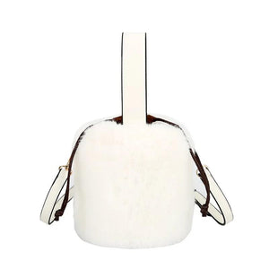 Plush Bucket Bag Women's Cylinder Shape Handbag Crossbody Messenger Tote