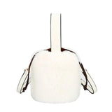 Plush Bucket Bag Women's Cylinder Shape Handbag Crossbody Messenger Tote