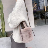 Plush Bucket Bag Women's Cylinder Shape Handbag Crossbody Messenger Tote