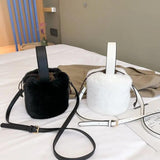Plush Bucket Bag Women's Cylinder Shape Handbag Crossbody Messenger Tote