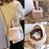 Plush Bucket Bag Women's Cylinder Shape Handbag Crossbody Messenger Tote