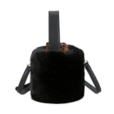 Plush Bucket Bag Women's Cylinder Shape Handbag Crossbody Messenger Tote