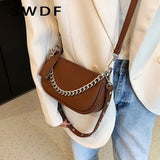Soft Leather Crossbody Bag with Thick Chains, Rivet Shoulder Bag for Women