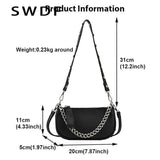Soft Leather Crossbody Bag with Thick Chains, Rivet Shoulder Bag for Women