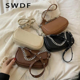 Soft Leather Crossbody Bag with Thick Chains, Rivet Shoulder Bag for Women