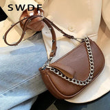 Soft Leather Crossbody Bag with Thick Chains, Rivet Shoulder Bag for Women