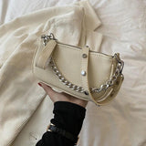 Soft Leather Crossbody Bag with Thick Chains, Rivet Shoulder Bag for Women