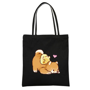 Shiba Inu Dog Shoulder Bag Canvas Handbag Tote Large Capacity Shopping Bag