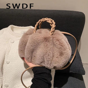 Plush Tote Shoulder Bag for Women - Fluffy Handbag Fur Ladies Shoppers Bag