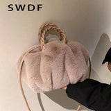 Plush Tote Shoulder Bag for Women - Fluffy Handbag Fur Ladies Shoppers Bag