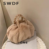 Plush Tote Shoulder Bag for Women - Fluffy Handbag Fur Ladies Shoppers Bag