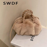 Plush Tote Shoulder Bag for Women - Fluffy Handbag Fur Ladies Shoppers Bag