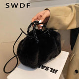 Plush Tote Shoulder Bag for Women - Fluffy Handbag Fur Ladies Shoppers Bag