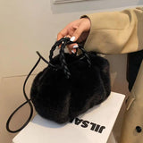 Plush Tote Shoulder Bag for Women - Fluffy Handbag Fur Ladies Shoppers Bag