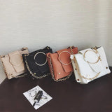 Women's PU Leather Shoulder Bag Chain Bucket Handbag Messenger Bag