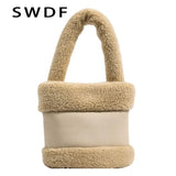 Winter Faux Fur Teddy Plush Tote Bag Small Handbag Shoulder Women Bucket Bags
