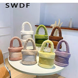 Winter Faux Fur Teddy Plush Tote Bag Small Handbag Shoulder Women Bucket Bags
