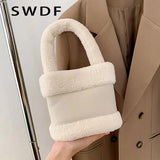 Winter Faux Fur Teddy Plush Tote Bag Small Handbag Shoulder Women Bucket Bags