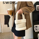 Winter Faux Fur Teddy Plush Tote Bag Small Handbag Shoulder Women Bucket Bags
