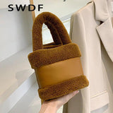 Winter Faux Fur Teddy Plush Tote Bag Small Handbag Shoulder Women Bucket Bags