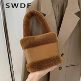 Winter Faux Fur Teddy Plush Tote Bag Small Handbag Shoulder Women Bucket Bags