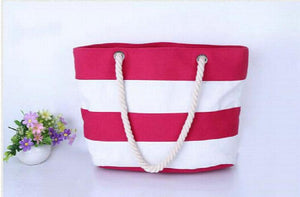 Striped Canvas Tote Bag - Women's Summer Shopping Beach Handbag