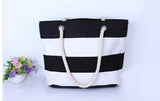 Striped Canvas Tote Bag - Women's Summer Shopping Beach Handbag