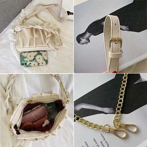 Pleated Ruched Shoulder Bag Chain Cross Body Flap Bag