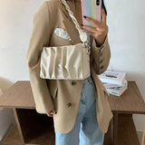 Pleated Ruched Shoulder Bag Chain Cross Body Flap Bag