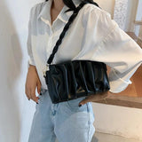 Pleated Ruched Shoulder Bag Chain Cross Body Flap Bag