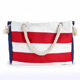 Striped Canvas Shoulder Bags Casual Travel Handbags With Cotton Strap