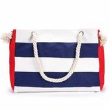 Striped Canvas Shoulder Bags Casual Travel Handbags With Cotton Strap