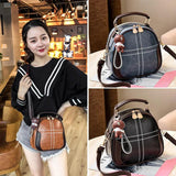 Women's PU Leather Shoulder Bag Solid Messenger Handbag Round Small Bag