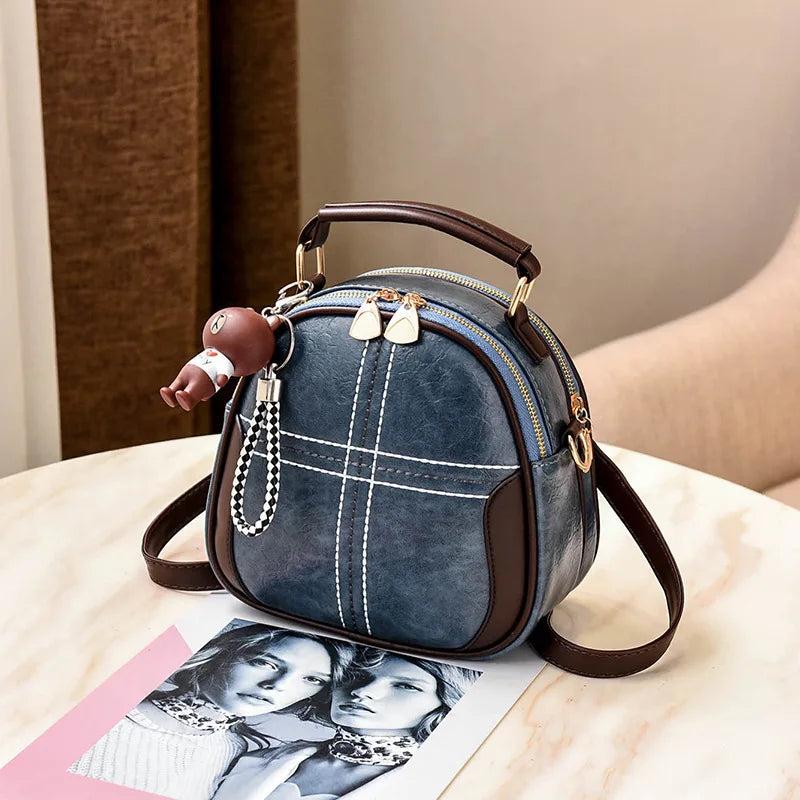 Women's PU Leather Shoulder Bag Solid Messenger Handbag Round Small Bag