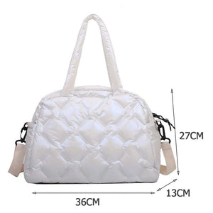 Women Feather Down Bag Cotton Padded Handbag Winter Shoulder Bag
