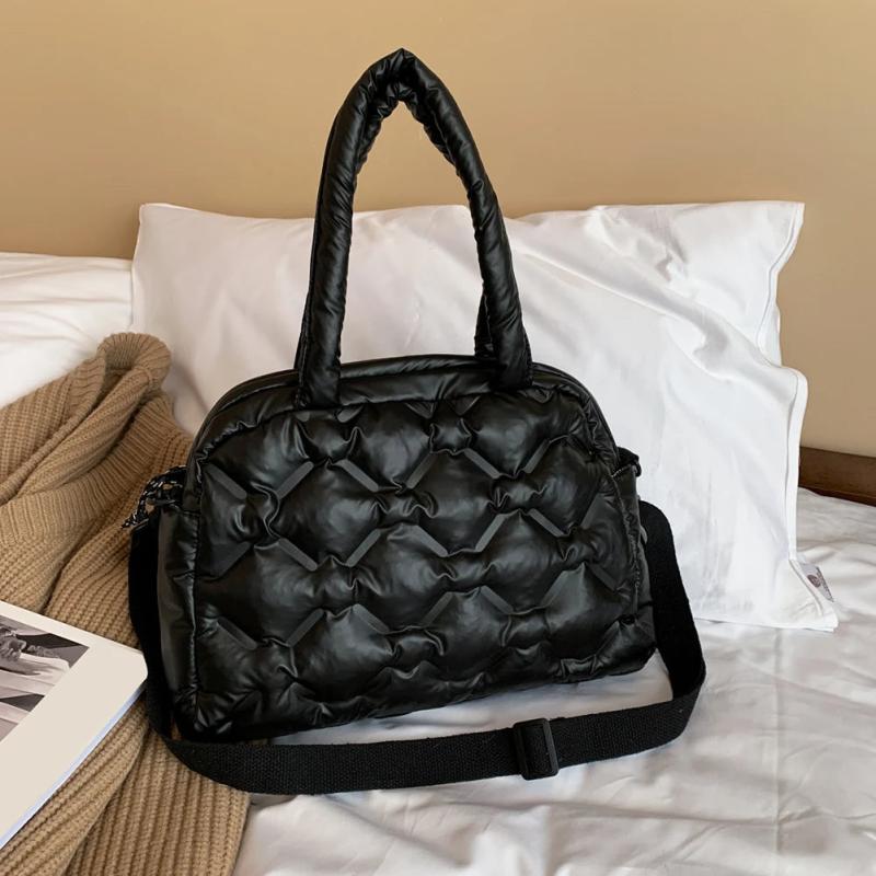 Women Feather Down Bag Cotton Padded Handbag Winter Shoulder Bag