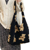 Plush Cartoon Handbag Bear Printed Large Capacity Shoulder Bag