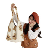 Plush Cartoon Handbag Bear Printed Large Capacity Shoulder Bag