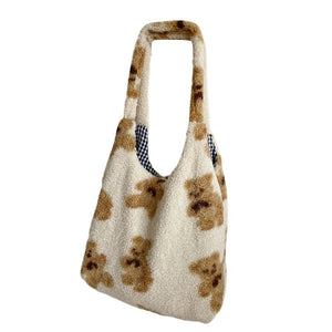 Plush Cartoon Handbag Bear Printed Large Capacity Shoulder Bag