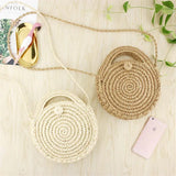 Round Straw Beach Bag Vintage Crossbody Rattan Bag Small Bohemian Shoulder