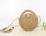 Round Straw Beach Bag Vintage Crossbody Rattan Bag Small Bohemian Shoulder