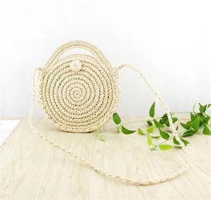 Round Straw Beach Bag Vintage Crossbody Rattan Bag Small Bohemian Shoulder